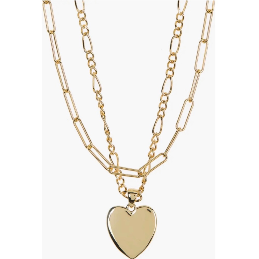 ADORNIA Layered Heart‎ Pendant Necklace Gold-tone Plate 16” L 2” Extension $130